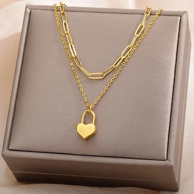316L Stainless Steel Layered Heart Necklace