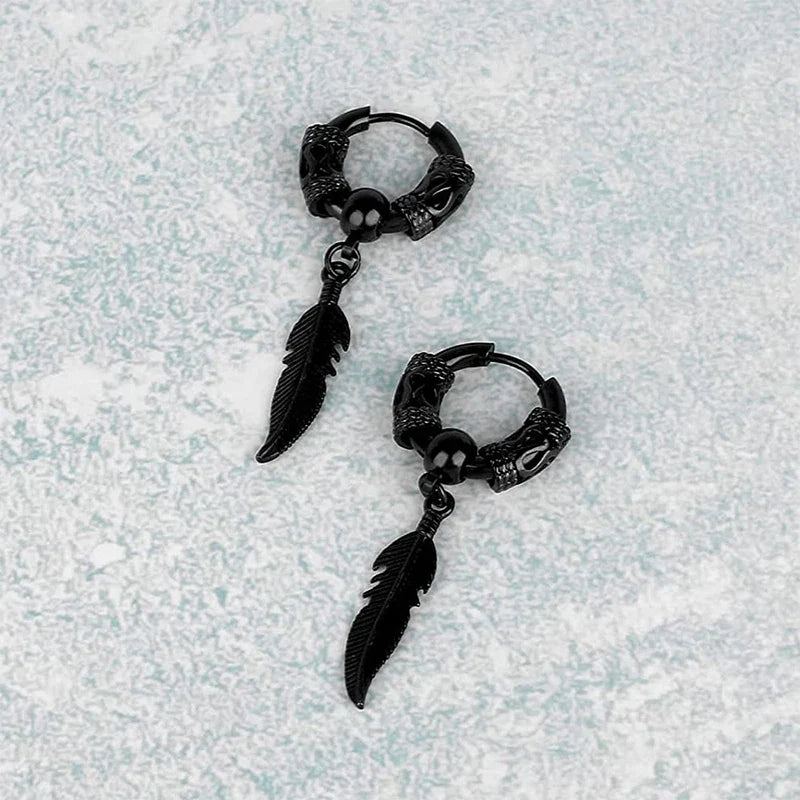 Two-Piece Stainless Steel Feather & Leaf Earring Set