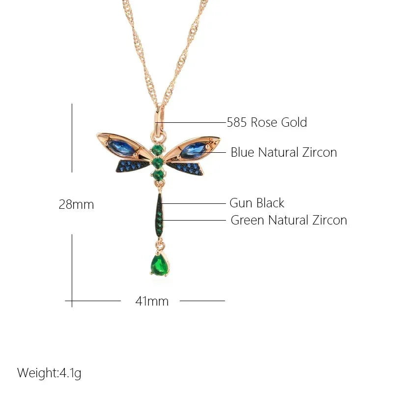 Blue Zircon Dragonfly Rose Gold-Tone Pendant Necklace