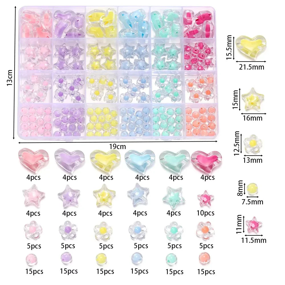 Heart, Flower & Round Acrylic Beads, 174 Pieces