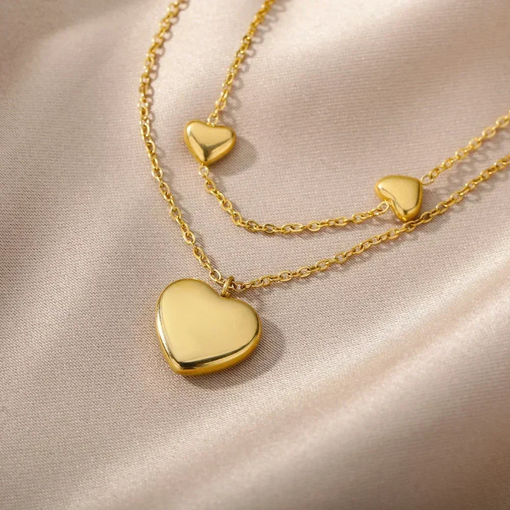 316L Stainless Steel Layered Heart Necklace