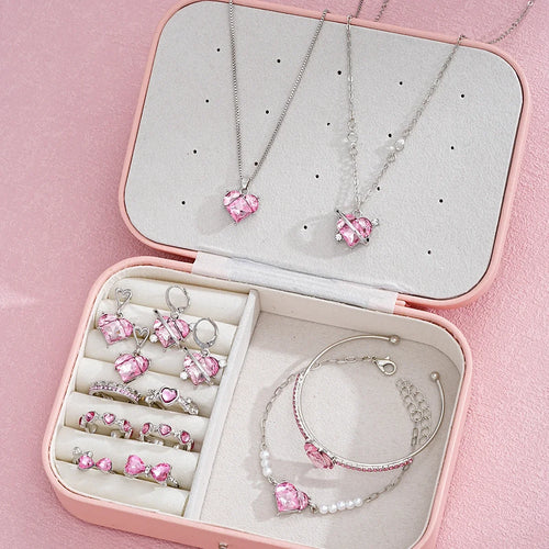 14-Piece Pink Crystal Heart Jewelry Set