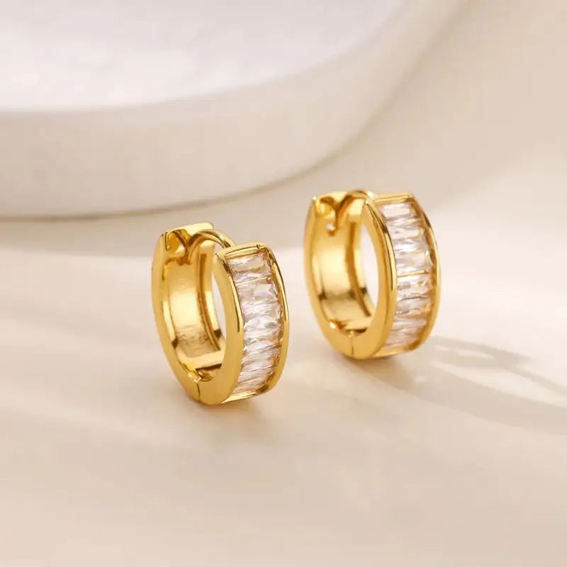 Gold-Tone Stainless Steel Cubic Zirconia Hoop Earrings