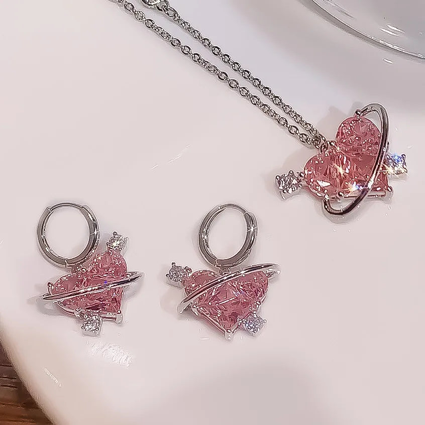 Three-Piece Pearl-Look Heart Jewelry Set