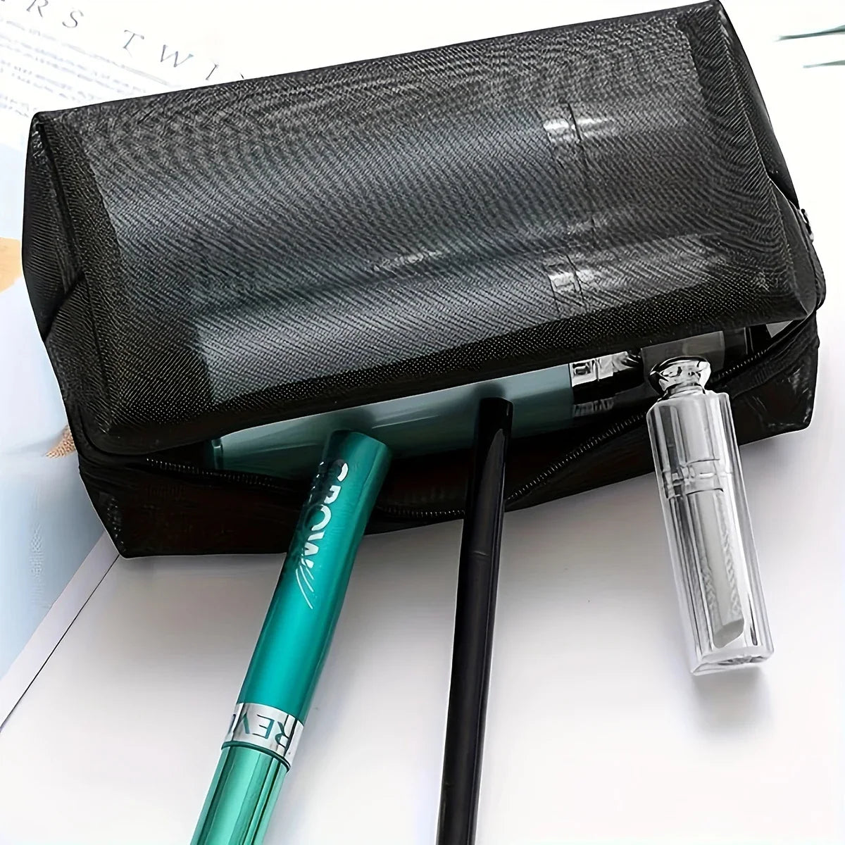 Black Mesh Travel Toiletry & Cosmetic Bag