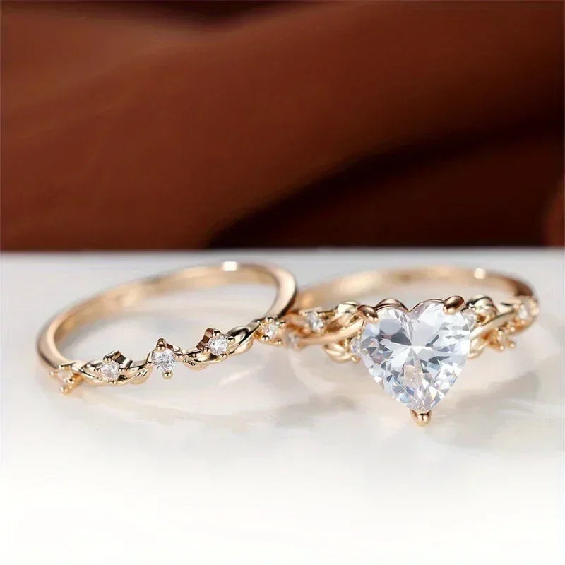 Heart-Shaped Stone Ring Set