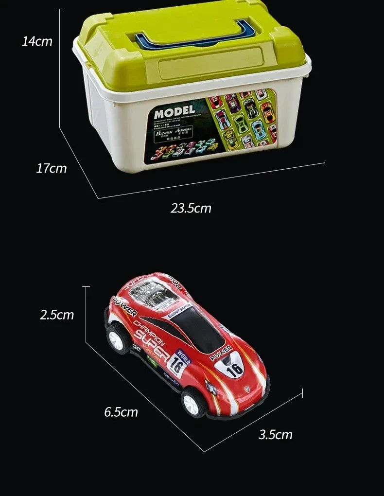 Mini Alloy Pull-Back Race Car Set with Storage Box