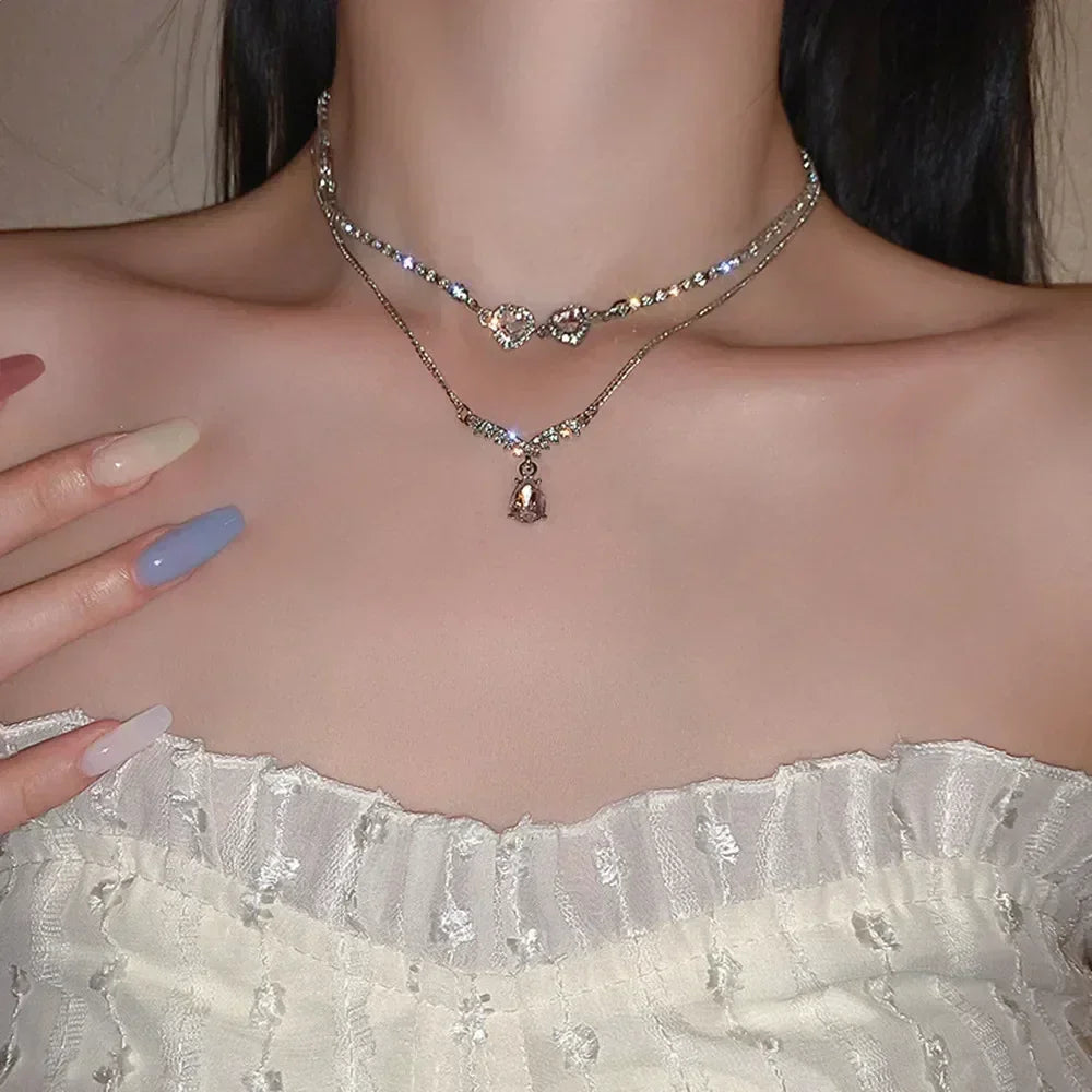 Square Pink Zircon Pendant Necklace