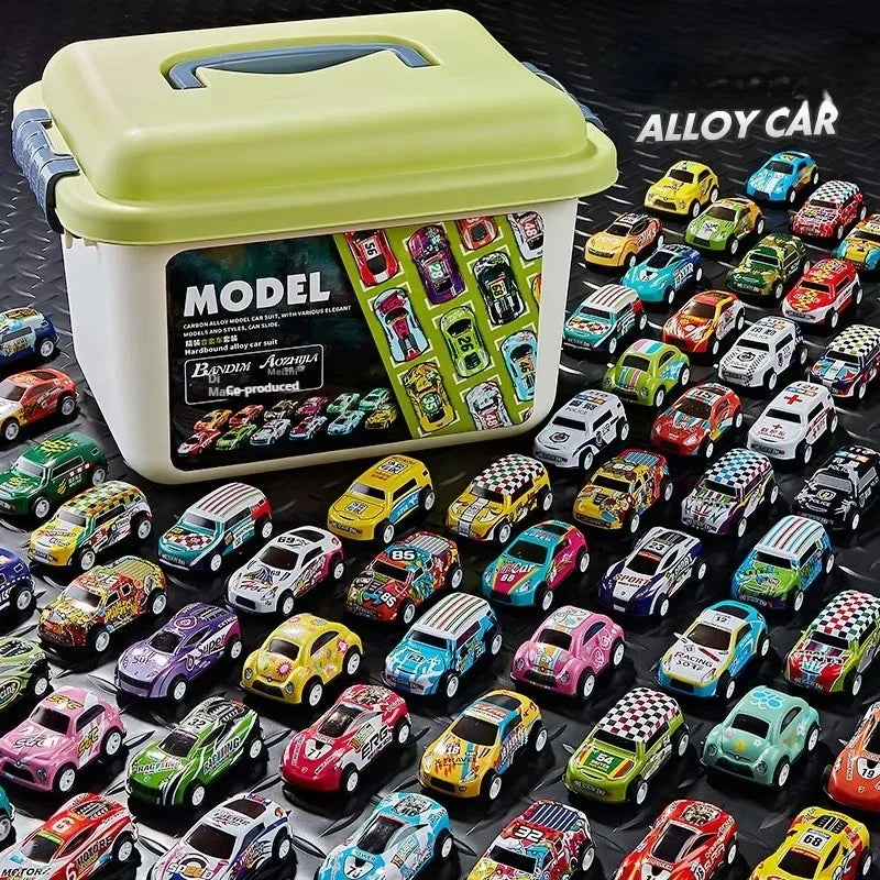 Mini Alloy Pull-Back Race Car Set with Storage Box