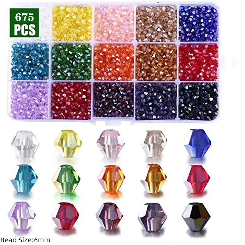 Bicone Crystal Glass Bead Set, 15 Compartments