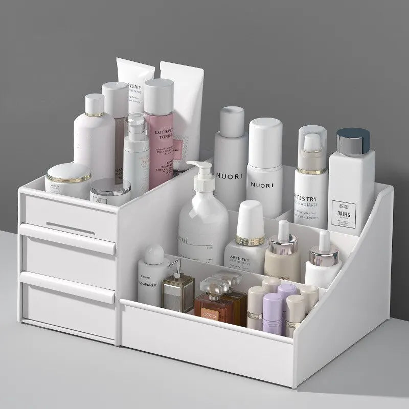 White Desktop Makeup Organizer with Storage Drawer