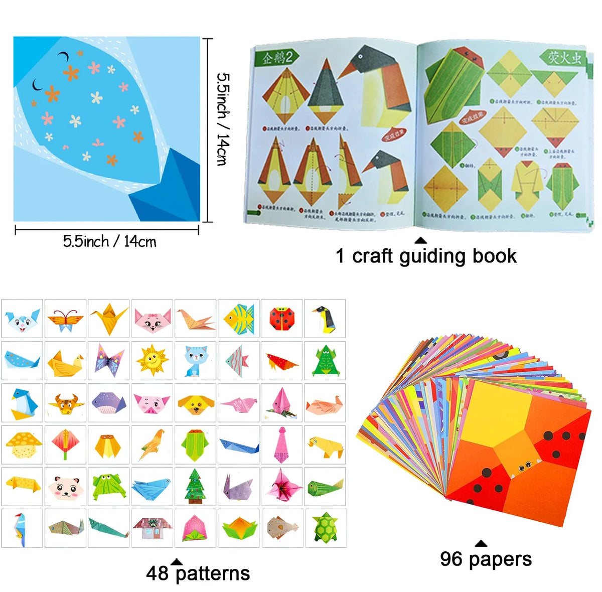 Kids’ Origami Paper Craft Kit, 30/96 Sheets