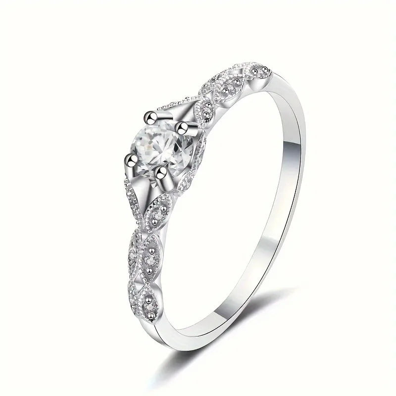 925 Sterling Silver Amethyst-Color Zirconia Ring