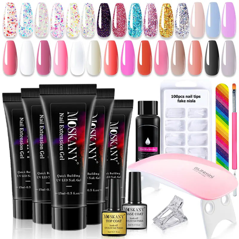 Poly Nail Gel Extension Kit with 6W LED Lamp