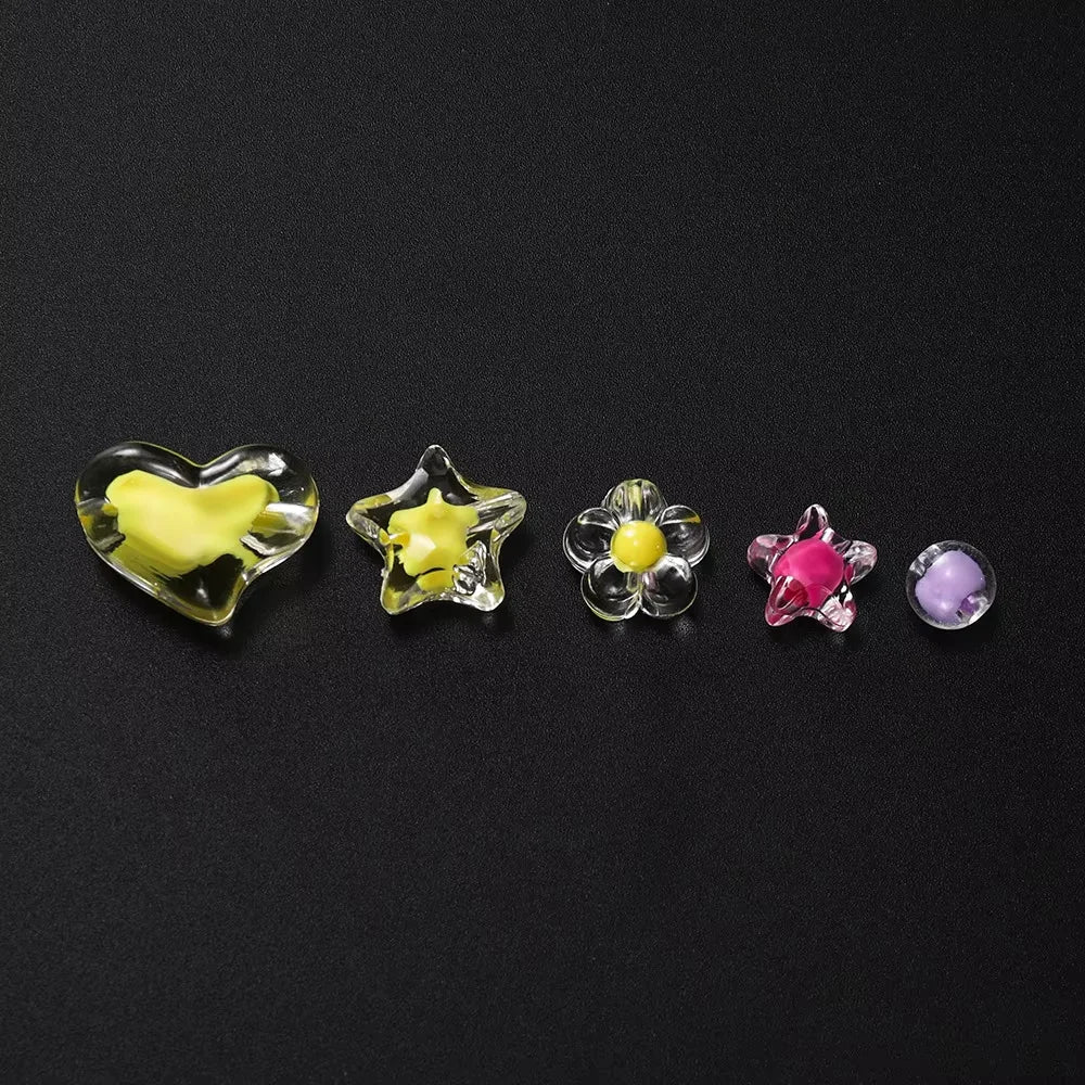 Heart, Flower & Round Acrylic Beads, 174 Pieces