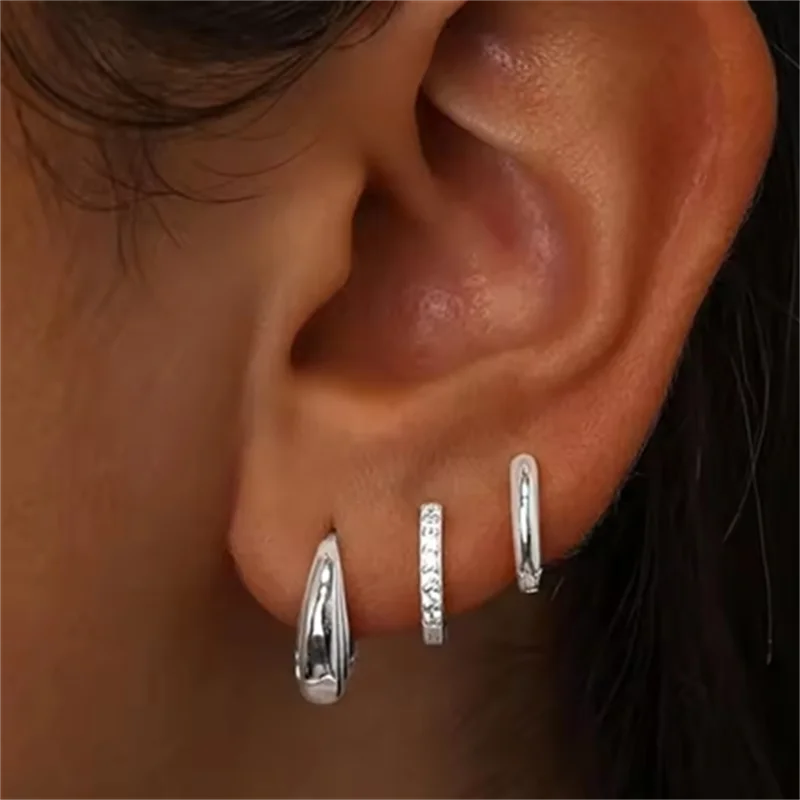 Three-Piece Stainless Steel Hoop & Stud Earring Set