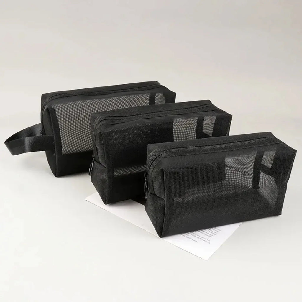 Black Mesh Travel Toiletry & Cosmetic Bag