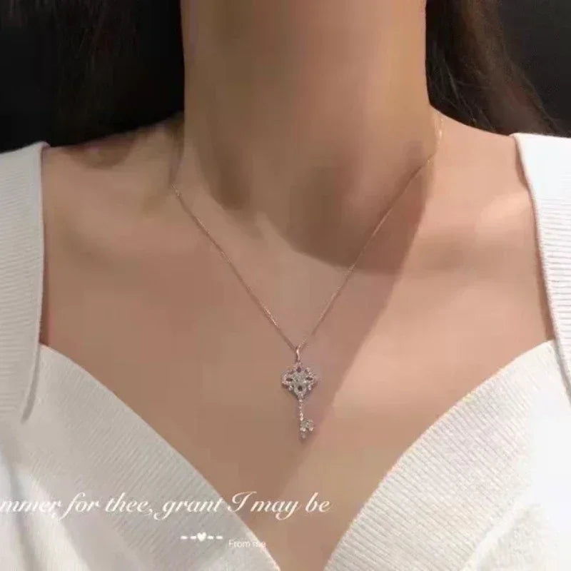 925 Sterling Silver Vintage Key Pendant Necklace