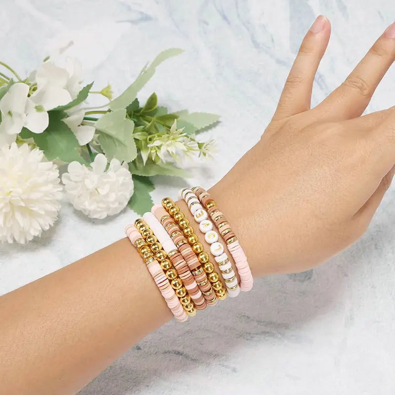 Clay Bead Bracelet-Making Kit with Golden Letter Beads