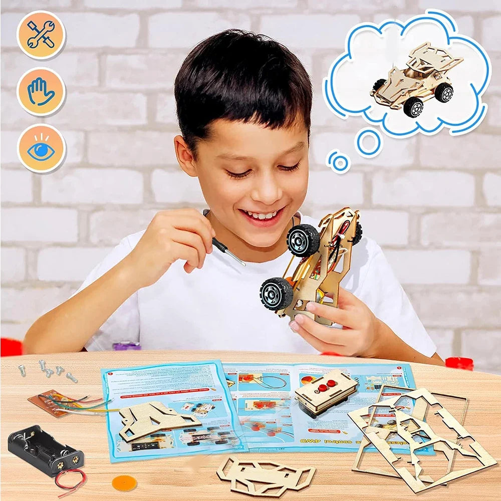 DIY 4WD Wooden Remote-Control Car STEM Kit