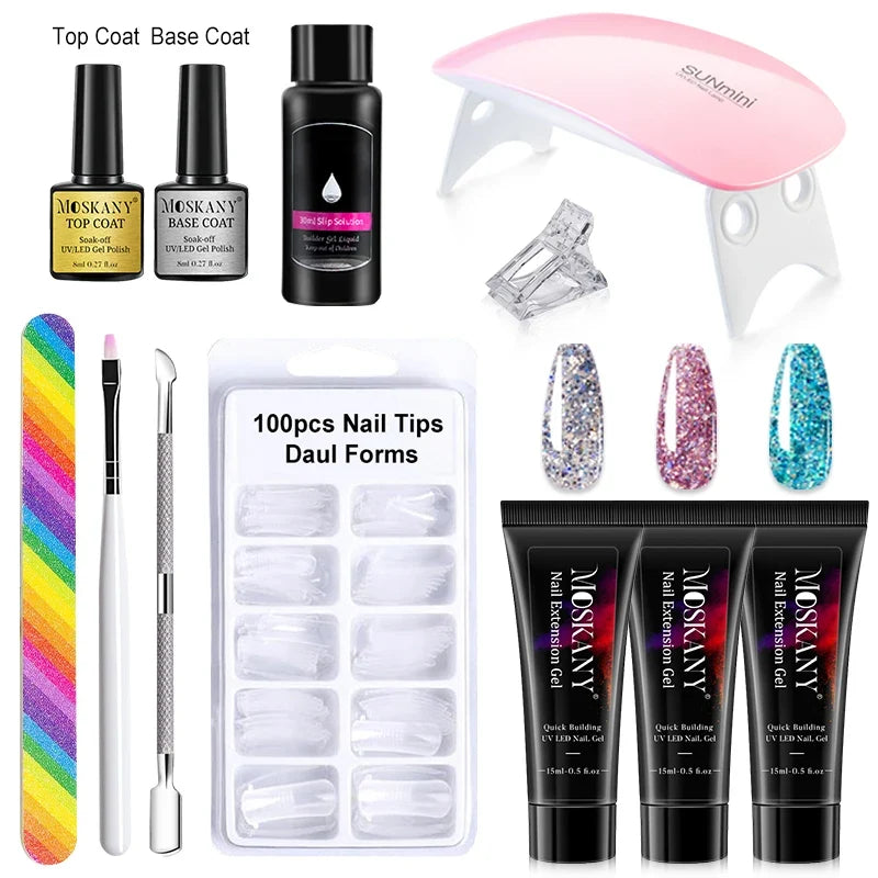 Poly Nail Gel Extension Kit with 6W LED Lamp