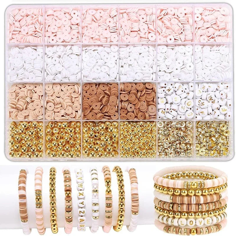Clay Bead Bracelet-Making Kit with Golden Letter Beads