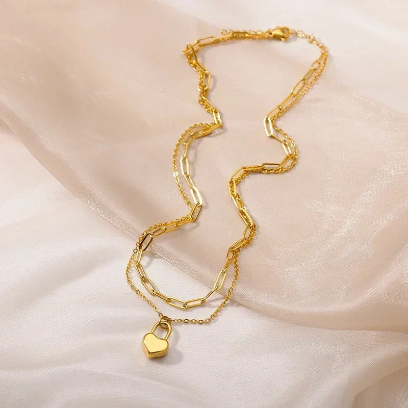 316L Stainless Steel Layered Heart Necklace