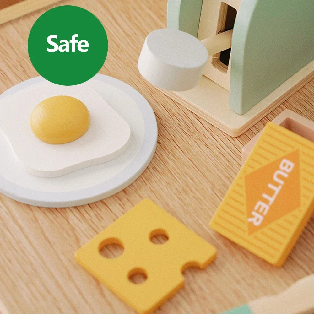 Wooden Pretend Play Toaster & Breakfast Set