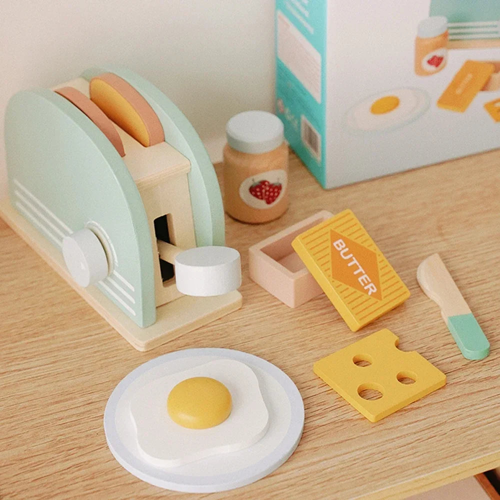 Wooden Pretend Play Toaster & Breakfast Set