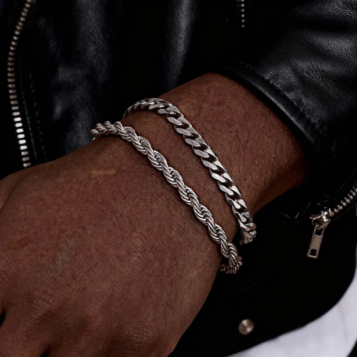 Men's Two-Piece Stainless Steel Chain Bracelet Set