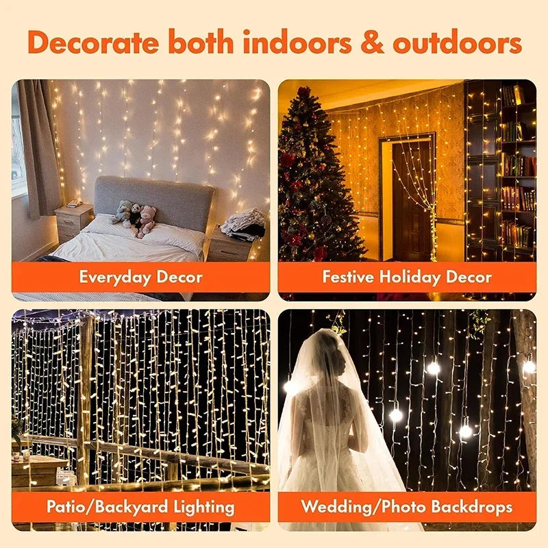 USB LED Curtain Fairy String Lights — 3 m, 8 Modes