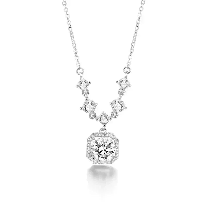 Square Pink Zircon Pendant Necklace