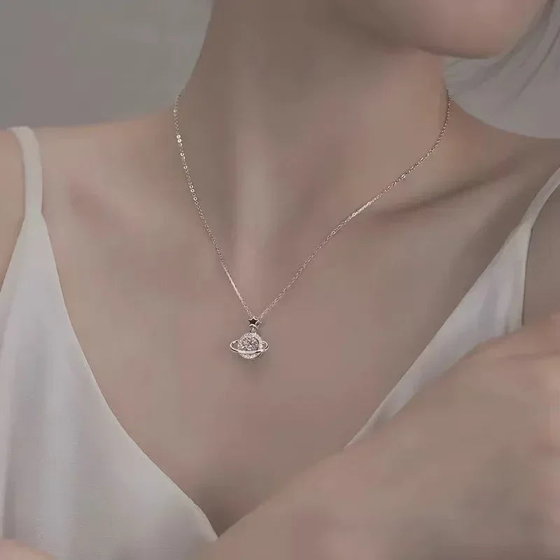 925 Sterling Silver Planet Pendant Necklace
