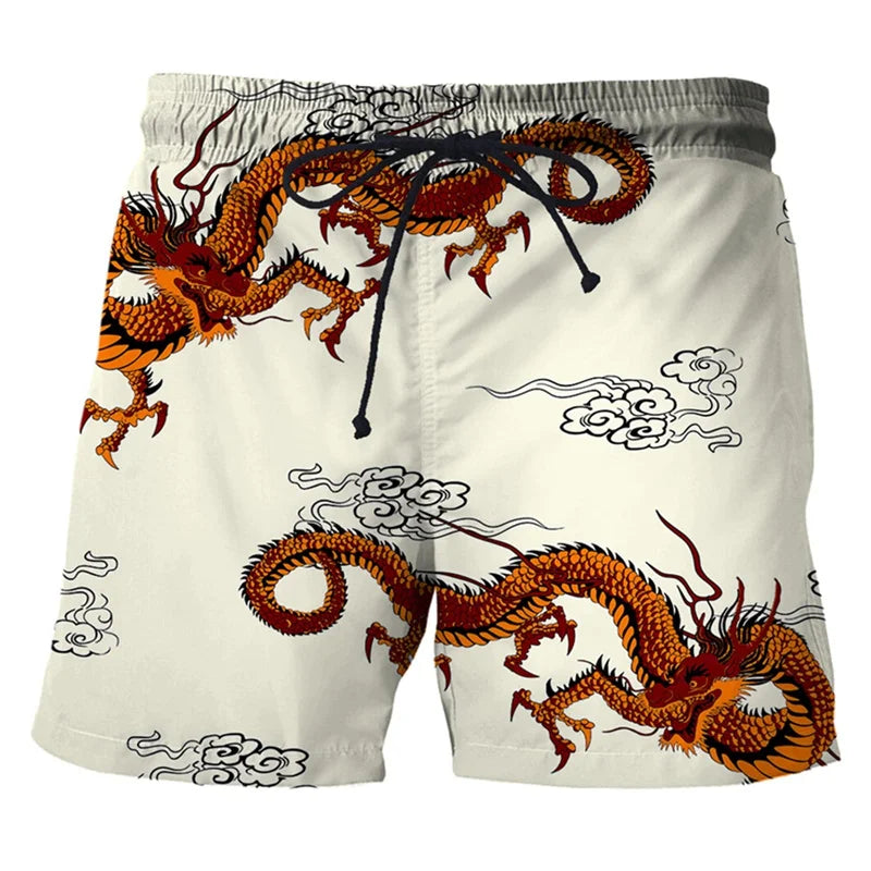 Men's Dragon Print Quick-Dry Swim Trunks