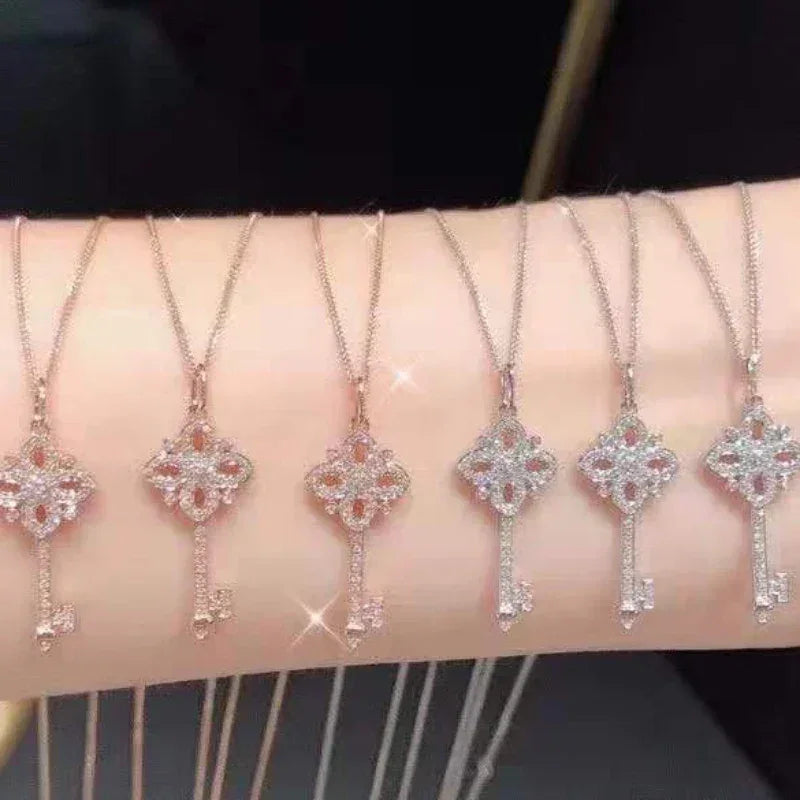 925 Sterling Silver Vintage Key Pendant Necklace