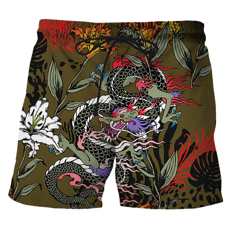 Men's Dragon Print Quick-Dry Swim Trunks