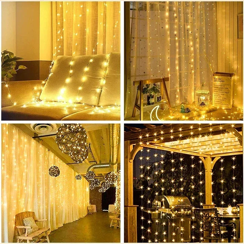 USB LED Curtain Fairy String Lights — 3 m, 8 Modes