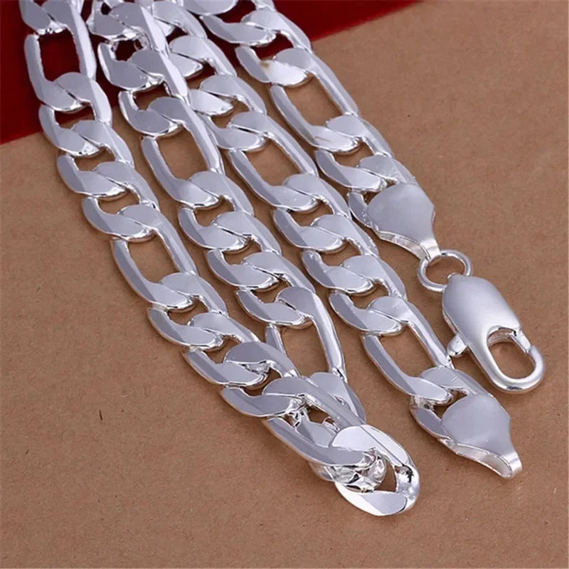 Men's 12mm 925 Sterling Silver Chain Necklace