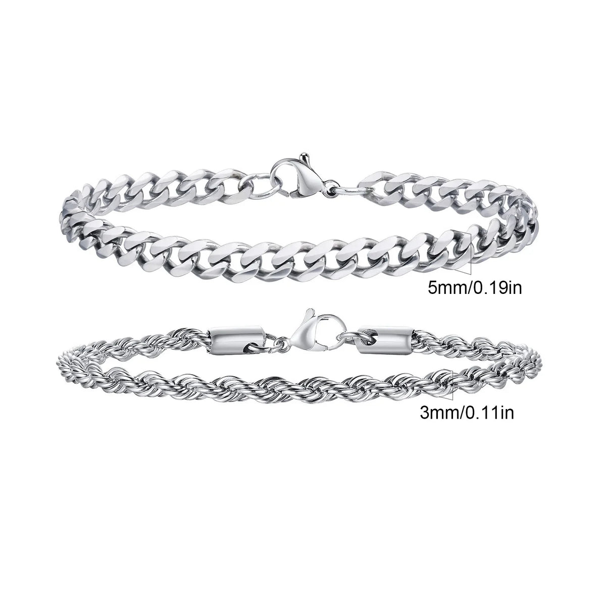 Men's Two-Piece Stainless Steel Chain Bracelet Set