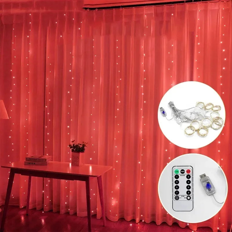 USB LED Curtain Fairy Lights with Remote — 8 Modes
