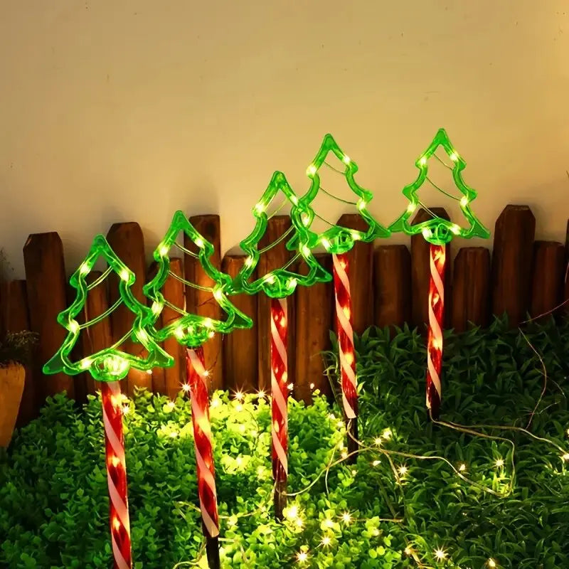 5PC/set Solar Candy Christmas Tree Garden Lights Outdoor Waterproof Lawn Lamp LED Decoration Stake