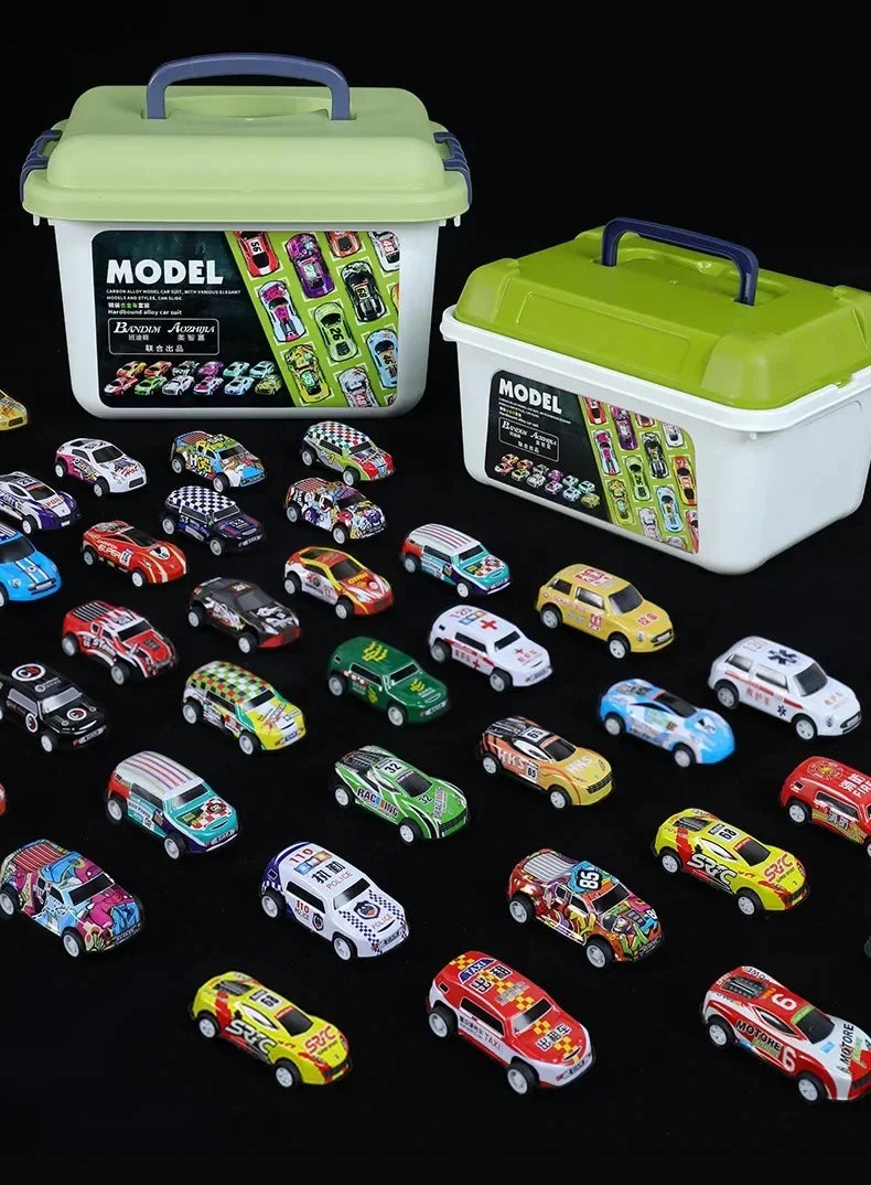 Mini Alloy Pull-Back Race Car Set with Storage Box