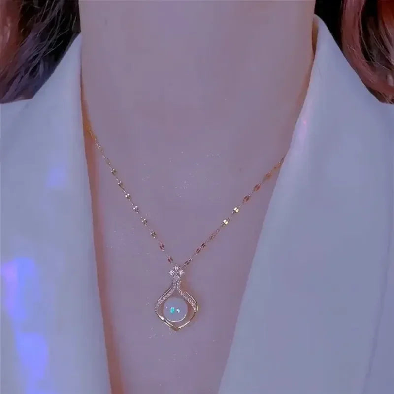 Square Pink Zircon Pendant Necklace