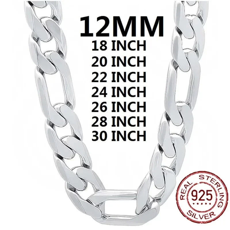 Men's 12mm 925 Sterling Silver Chain Necklace