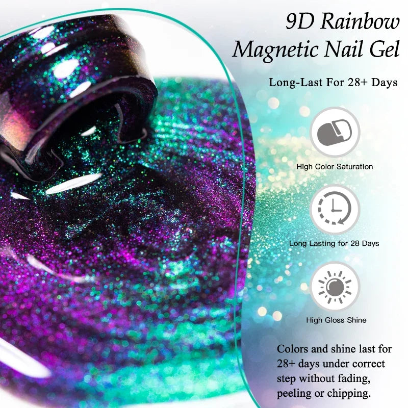 9D Rainbow Cat-Eye Magnetic Gel Nail Polish