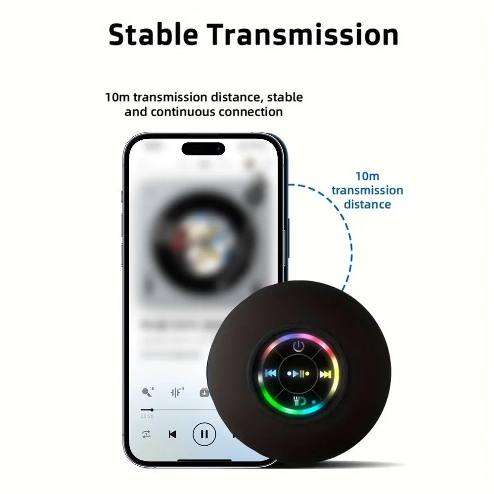 IPX4 Portable Bluetooth Speaker with LED Light & Suction Cup