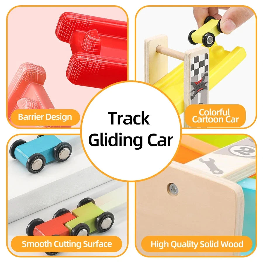 7-Track Wooden Car Ramp Racing Set