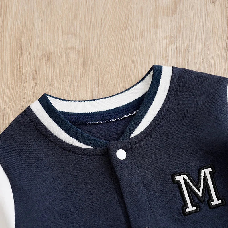 Baby Navy Baseball Print Footed Romper