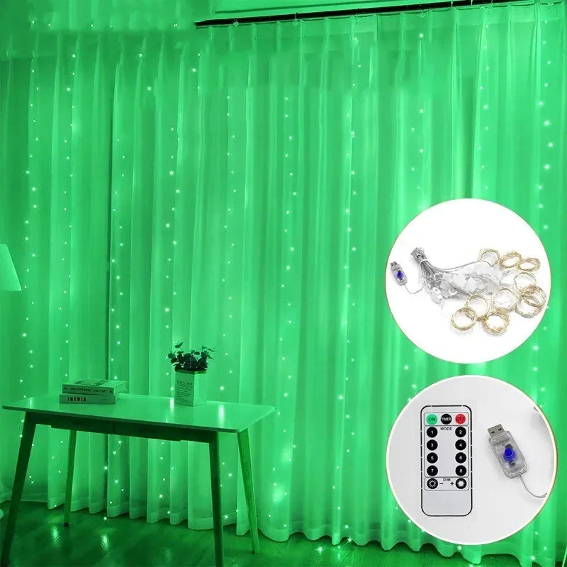 USB LED Curtain Fairy Lights with Remote — 8 Modes