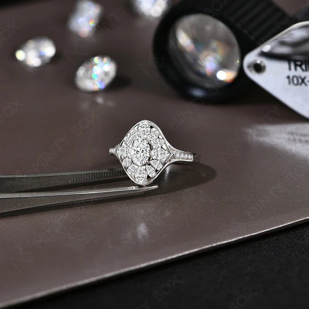 MINTYBOX 925 Sterling Silver Full Moissanite Engagement Ring For Women Oval Cut 0.5ct Diamond Rings Luxury Wedding Fine Jewelry
